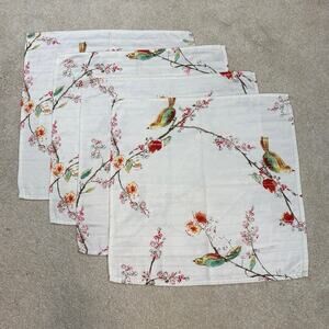 Lenox Chirp Print Watercolor Birds 4 Napkins Linens Table Setting